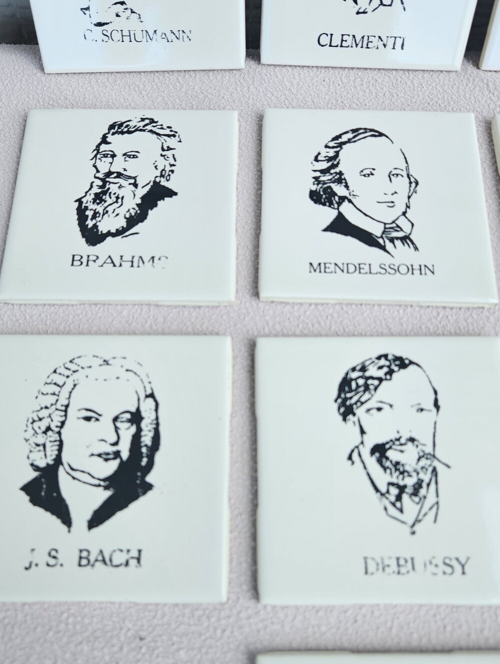 Decorative Musician White 4.25" Tile Set of 14 Handel Clementi Chopin Piano - Picture 5 of 7